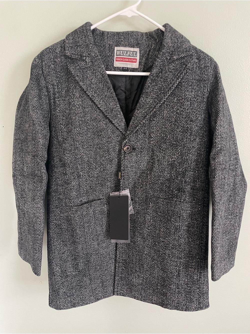 Wool-Blend XS Pea Coat in Charcoal Herringbone - Picture 2 of 9